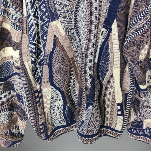 Vintage 90's Tundra Canada Knit Abstract 3D Net Hip Hop Coogi Style Sweater - Picture 5 of 6